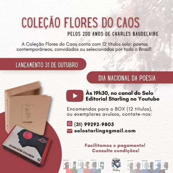 Coleção Flores do Caos será lançada oficialmente no Dia Nacional da Poesia: 31 de outubro