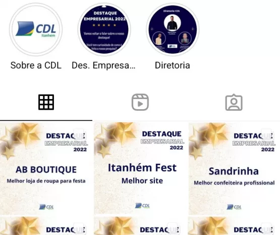 Através do Instagram oficial, a CDL de Itanhém divulga ganhadores do Destaque Empresarial 2022