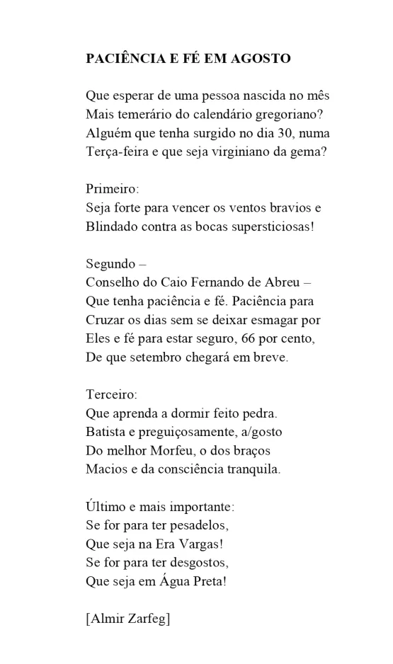 Zarfeg dedica o poema “Paciência e fé em agosto” a Itanhém no dia do aniversário da cidade 