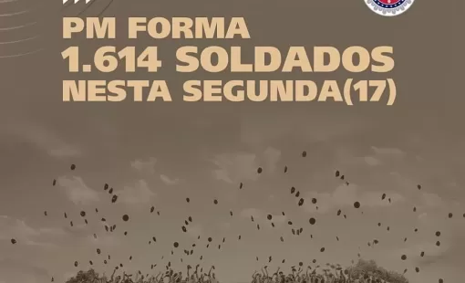 A Polícia Militar da Bahia forma, nesta segunda-feira (17), 1.614 alunos em solenidade de conclusão no Curso de Formação de Soldados (CFS) em todo o estado