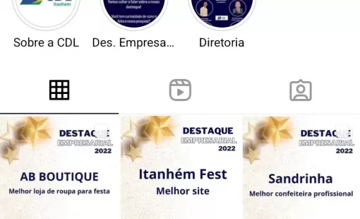 Através do Instagram oficial, a CDL de Itanhém divulga ganhadores do Destaque Empresarial 2022