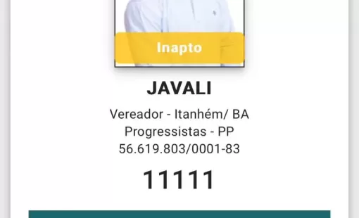 Candidato a vereador de Itanhém pelo partido PP, Alessandro Rocha de Jesus (Javali), tem candidatura indeferida pelo TRE