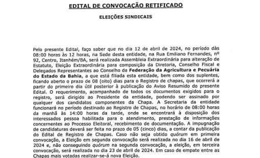 Eleição para Nova Diretoria do Sindicato Rural de Itanhém: Convocação para Assembleia Extraordinária e Alteração Estatutária