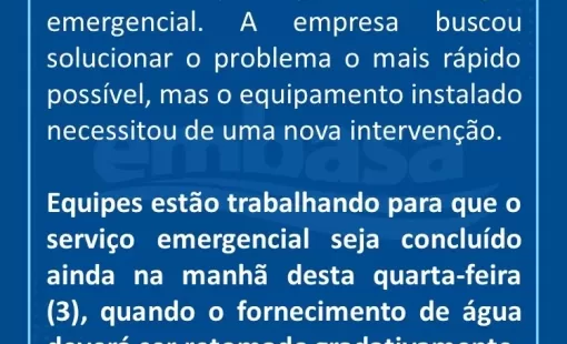 Interrupção Temporária no Abastecimento de Água pela EMBASA devido a Problemas Técnicos